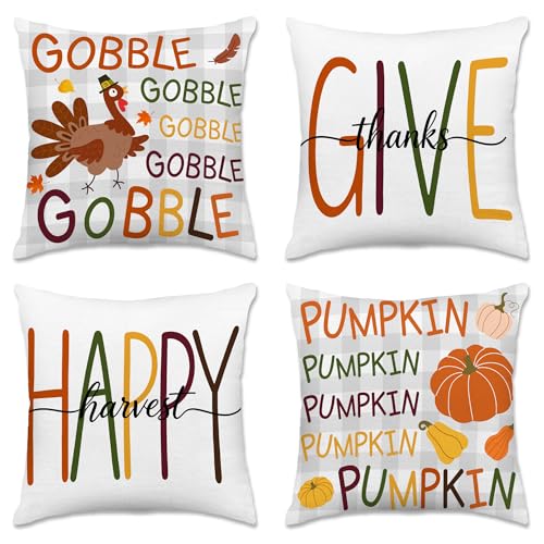 Thanksgiving Pumpkin Pillow Covers 18x18 Inches Set of 4 - Fall Harvest Decor