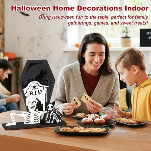 Halloween Indoor Wooden Black Cat Skeleton Centerpiece - Home Table Decor