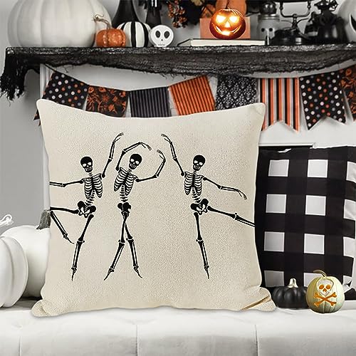 Halloween Skull Pillow Cover 22x22 Inch Linen Skeleton Throw Cushion Case for Sofa Couch Home Decor - Variation of THIS listing