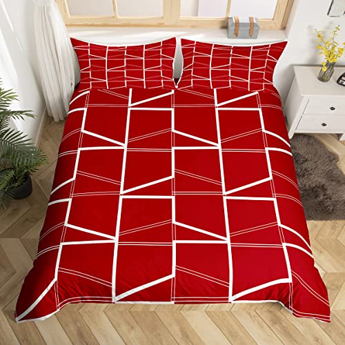 Red White Twin Geometric Comforter Cover Set - 2 Pieces Microfiber Bedding