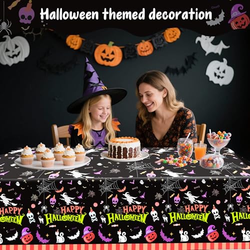 Black Halloween Plastic Tablecloth 3 Pack 54x108 Inch Rectangular Coverings