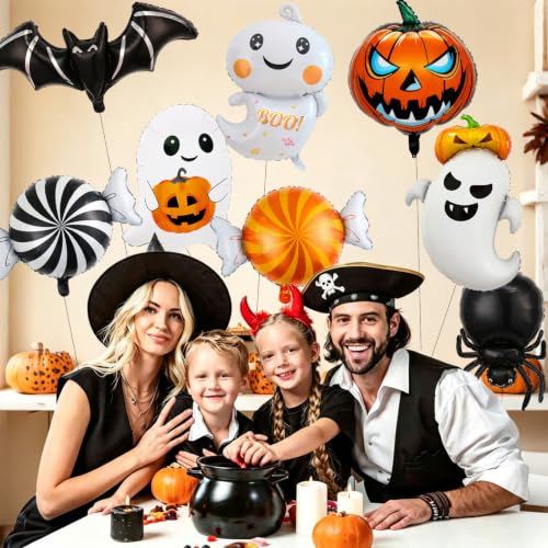 Halloween Foil Balloons Set - Ghost Pumpkin Spider Candy Balloons - Red Variation