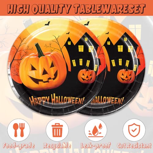 Halloween Pumpkin Disposable Dinnerware Set - Plates & Napkins for Party, 40 Pieces, 2024 Theme