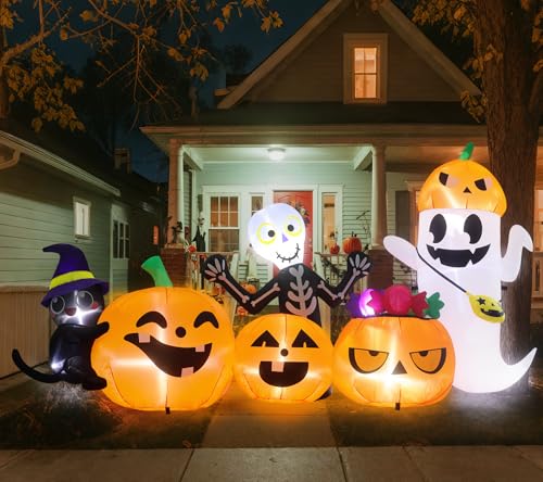Halloween Inflatable Yard Decor - 8.8 FT Outdoor Blow-Ups with Treat Bag & Crew - Pumpkin Variation