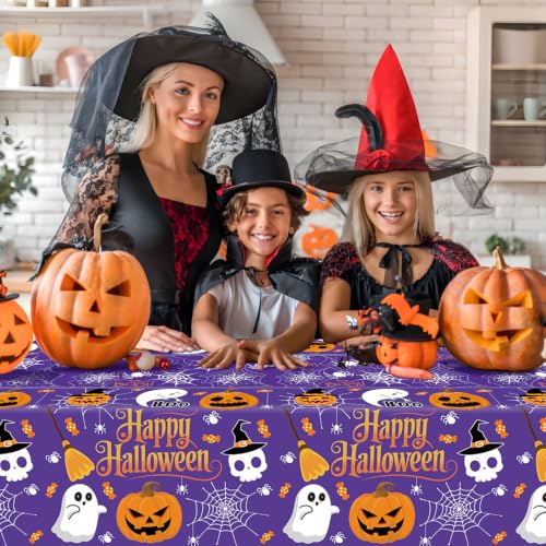 Halloween Tablecloths 3 Pack 54x108 Inch Orange Purple Cover Set - Purple Variation