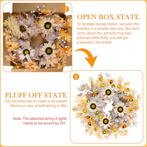 Fall Wreath with Lights 26 Inch Autumn Decor for Front Door & Home