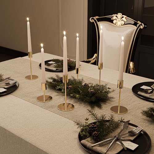 Zeochyni Set of 12 French Gold Taper Candle Holders for Wedding Party