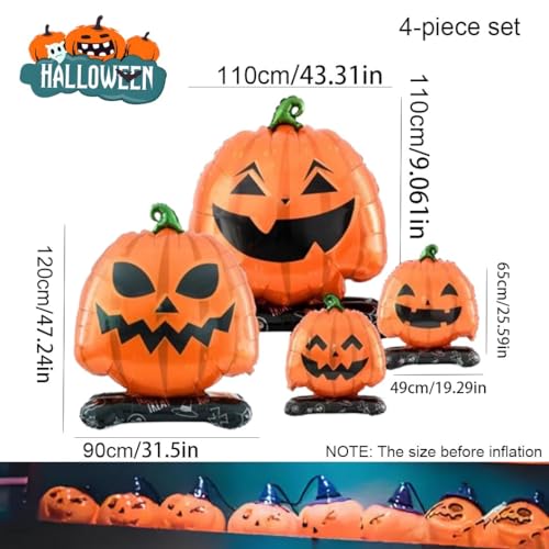 Halloween Pumpkin Balloons Kit - 4 Aluminum Foil Standing Decor Sets