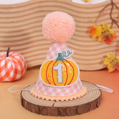 Pink Pumpkin First Birthday Hat - Autumn Halloween Thanksgiving Party Crown