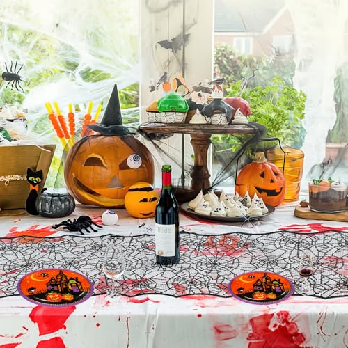 2pcs Black Lace Spider Web Table Runners 14x48 Inches Halloween Decor
