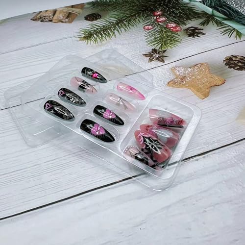 Halloween Fake Nails Set - Colorful Gothic Bat Graffiti Press On Nails, Medium Almond Shape, 24 Pieces with Glue & Tools