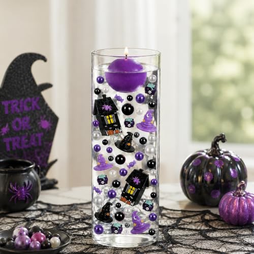 Halloween Floating Vase Filler Kit - Black & Purple Ghosts Candies Beads Set