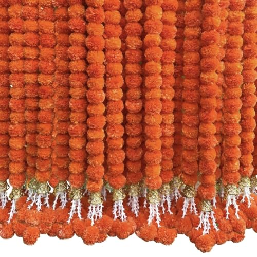 Marigold Garland with Bell - Dark Orange 5 Pack 5 Feet Long Diwali Decorations