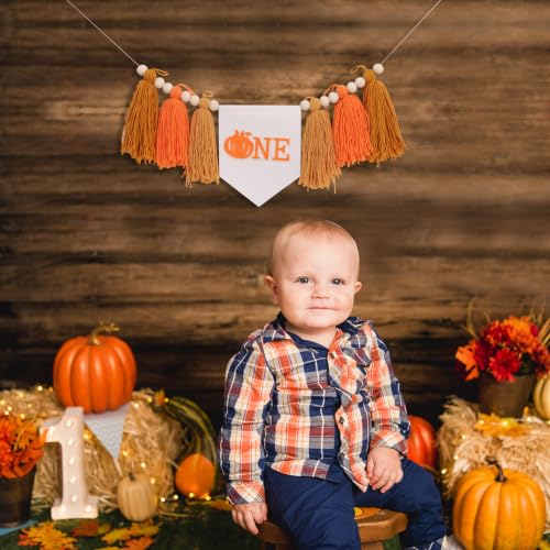 Boho Pumpkin 1st Birthday High Chair Banner - Gold Tassels & Felt Decor