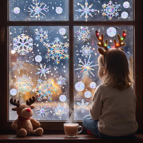 Christmas Snowflakes Window Clings - 89PCS Double-Sided Holiday Decorations