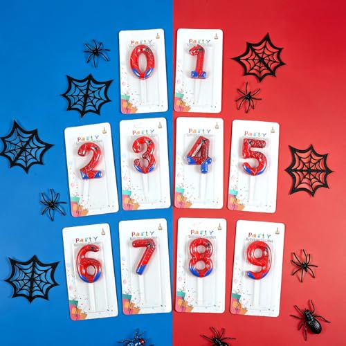 Spider Birthday Candle Cake Topper - Number 7, Red & Blue Web Design, Party Decorations