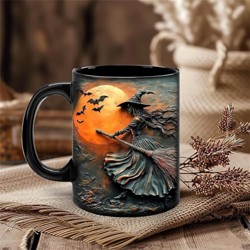 Halloween Witch Cauldron Mug 15 oz Ceramic Coffee Cup with Mystical Design