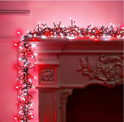 25ft 500 LED Cluster Christmas String Lights - Red & White, Indoor Outdoor
