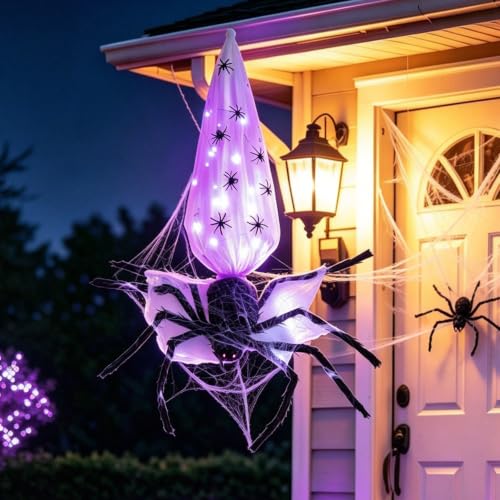 3FT Hanging Animatronic Spider Decor - Scary Sound & Retractable Drop, Outdoor Halloween Prop - Variation: Spider
