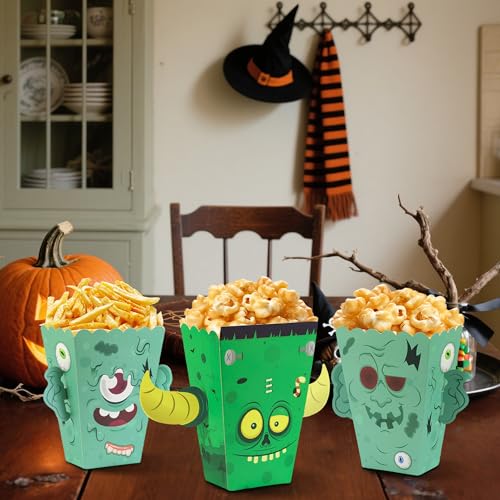 Halloween Popcorn Boxes 24-Pack Ghost Skeleton Monster Disposable Paper Container