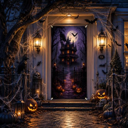 Halloween Door Cover Purple Castle Horror Party Decor - Variation 9