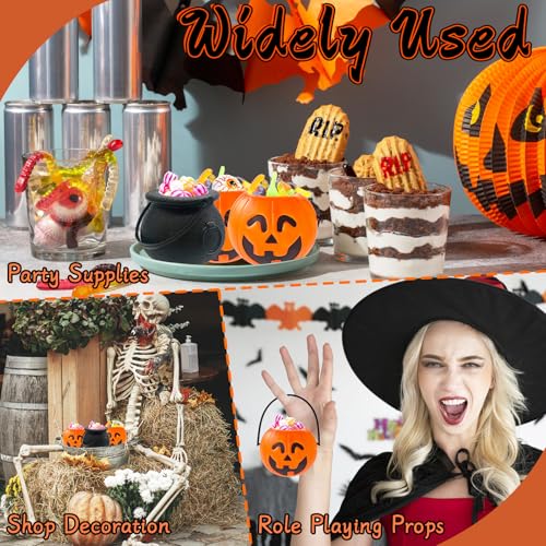 24 Pcs Halloween Mini Candy Buckets & Cauldrons Set - Pumpkin & Witch Design