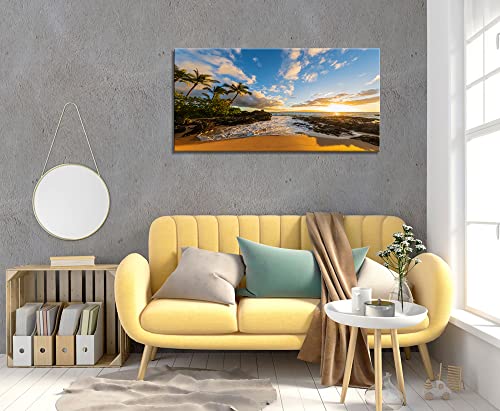 Hawaii Canvas Wall Art - Large 48x24 Inch Sunset Beach Scene for Living Room & Home Decor