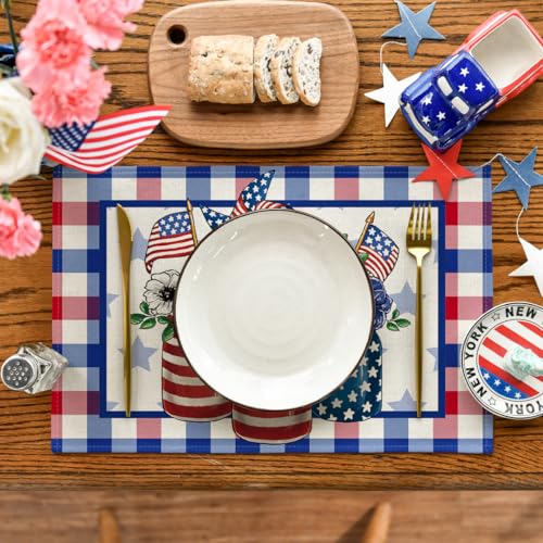 Buffalo Plaid Holiday Table Mats Set of 4 - 12x18 Inch Rectangular Placemats, Blue and Red
