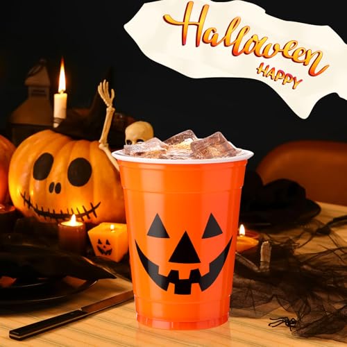 Halloween Plastic Cups 12 oz Jack-o-Lantern Party Cups - 50 Pack