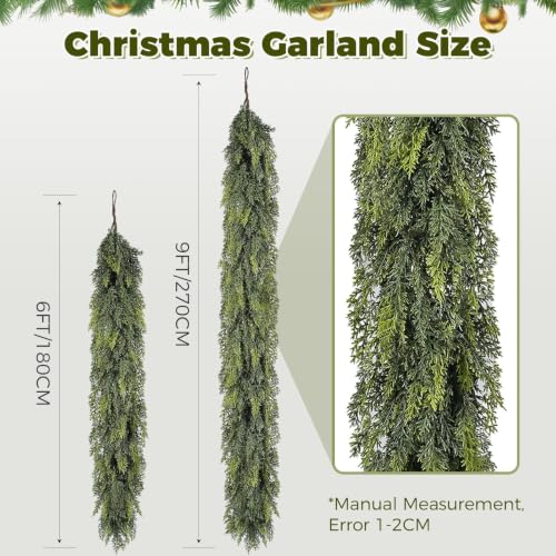 2-Pack 6FT Christmas Cedar Garland - Realistic Artificial Greenery for Mantle & Holiday Decor