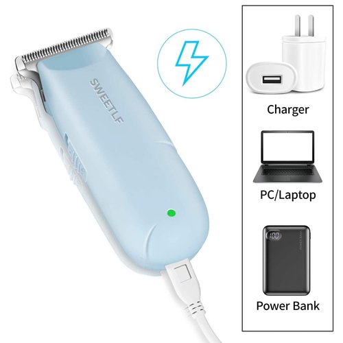SweetLF Hair Clippers, Silent Cordless Hair Trimmer, Mini Hair Cutting Kit with 3 Guide Combs, USB Rechargeable, Portable, Blue