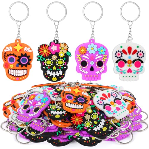 Day of The Dead Sugar Skull Keychain - Dia De Los Muertos Ornament - Variation 32