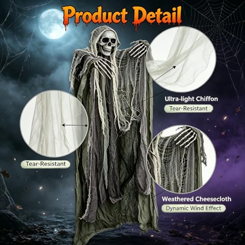 Halloween Hanging Skeleton Ghost Decorations Set for Outdoor Yard Scene - 3 Pieces