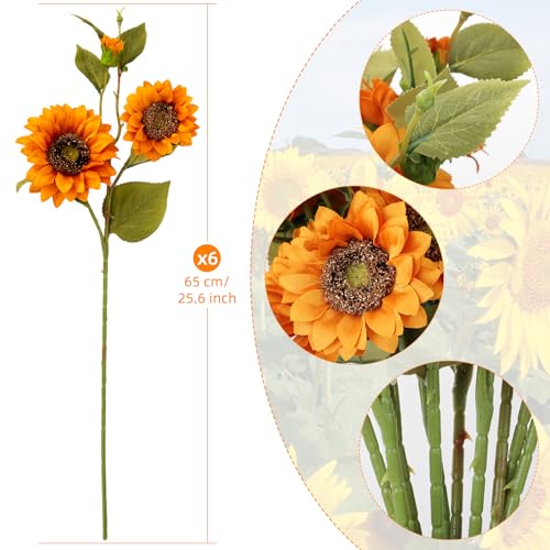 Orange Autumn Faux Sunflowers Bouquet - 25.6 Inch, 6 Pack