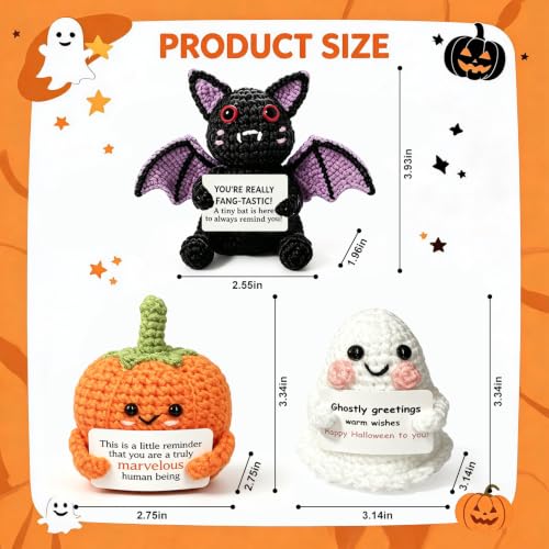 Halloween Crochet Animal Decorations Set - Pumpkin Ghost Bat, 3 Pieces