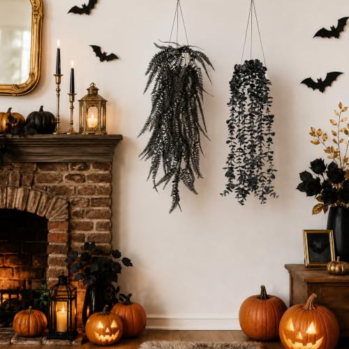 Fake Gothic Plants 4-Pack for Halloween Bathroom & Indoor Decor - White Pot Variation