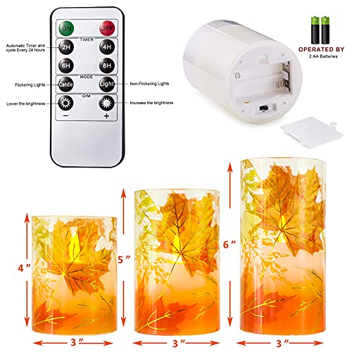 Fall Flameless Candles with Maple Leaves - LED Flickering Candles for Autumn & Thanksgiving