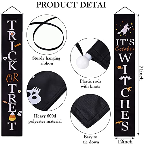 Reversible Fall Halloween Porch Banner - 71 Inch Outdoor Decor with Black and Brown Variation