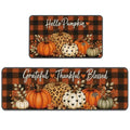 Fall Kitchen Rugs Set of 2 - Pumpkin Buffalo Plaid with Orange & Black Variation