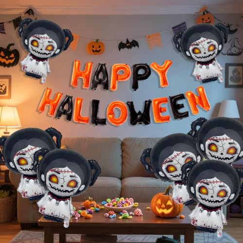 Halloween Party Decorations Skull Banner & Horror Doll Balloons Set