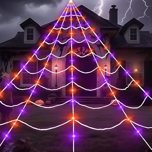 Light-up Halloween Spider Web Decoration Outdoor 19.7 x 14.7 FT with LED Lights & Timer