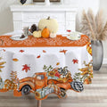 Fall Round Tablecloth 60 Inches - Orange Truck Fall Decorations, Fade-Resistant