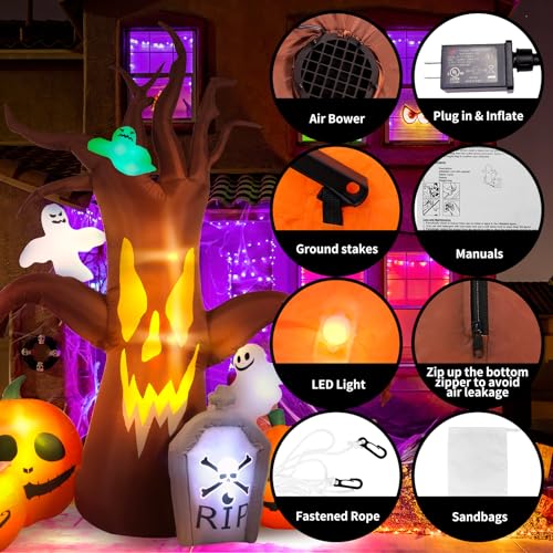 8Ft Halloween Inflatable Dead Tree with Ghost Pumpkins & LED Lights Outdoor Decoration - Yard Inflatable
