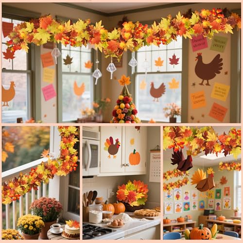 Autumn Maple Leaf Garland Set – 2 Pcs Fall Decor for Weddings, Thanksgiving, Outdoors & Indoors