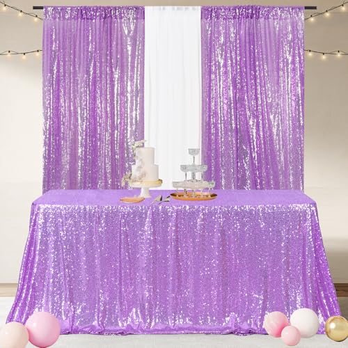Lavender Sequin Tablecloth 50x72 Inch Rectangle Sparkly Fabric Wedding Party
