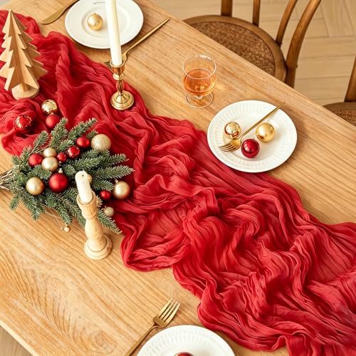Red Cheesecloth Table Runner - 10FT Rustic Boho Wedding & Party Decor - Variation of THIS listing
