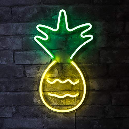 17x10 Inch LED Neon Pineapple Wall Sign - Yellow & Green Modern Decor