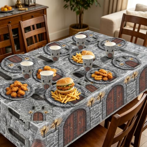 Medieval Party Dinner Plates Cups Napkins Tableware Set for 20 - Castle Stone Wall Decor