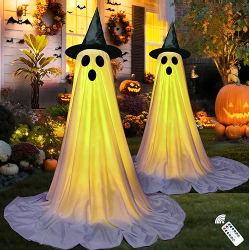 2-Pack Halloween Ghost Decorations with Lights & Remote Control - Outdoor Spooky Yard Decor