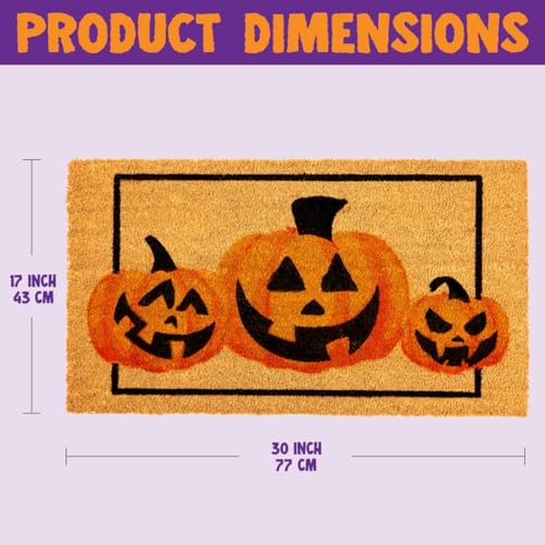Halloween Pumpkin Doormat 30x17 Inch Non-Slip Coir Front Door Rug Indoor Outdoor Decor